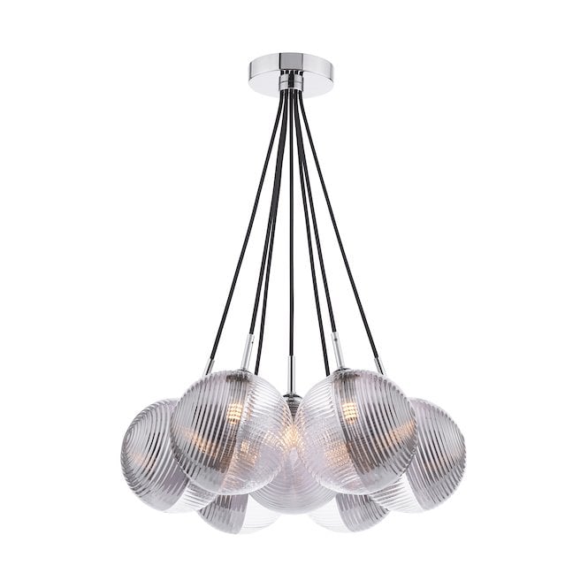 ELPIS 7 Light Cluster Pendant in Chrome with Smoked / Clear Ribbed Glass Shades (15cm)