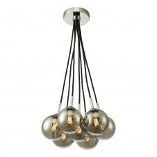 chrome ceiling light with smoked glass shades,