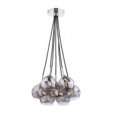 7 Light Cluster Pendant in Chrome with Smoked Organic Glass Globe Shades