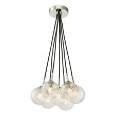 chrome ceiling light with clear glass shades,