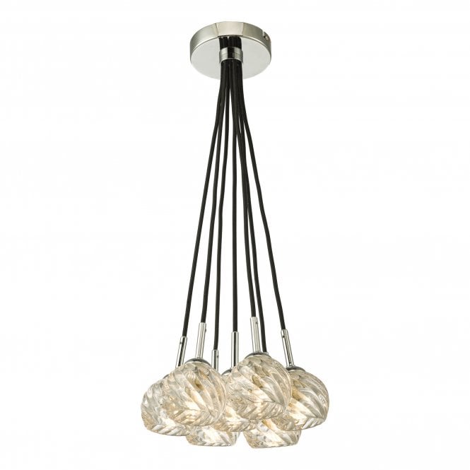 ELPIS 7 Light Cluster Pendant in Chrome with Twisted Open Glass Shades