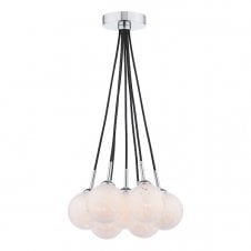 7 Light Cluster Pendant in Chrome with White Confetti Glass Globe Shades