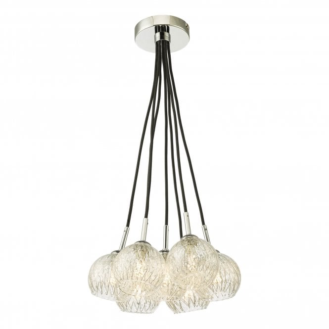 ELPIS 7 Light Cluster Pendant in Chrome with Wired Glass Shades