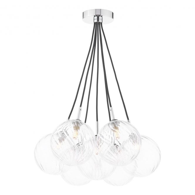Elpis 7 Light Cluster Pendant in Polished Chrome with Twisted Glass Shades (15cm)