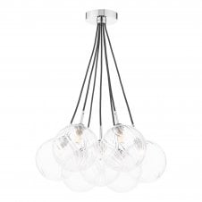 Elpis 7 Light Cluster Pendant in Polished Chrome with Twisted Glass Shades (15cm)