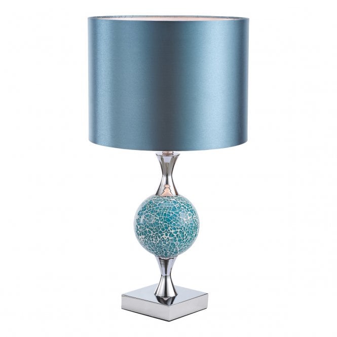 ELSA aqua blue mosaic & polished chrome table lamp with shade