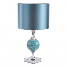ELSA aqua blue mosaic & polished chrome table lamp with shade