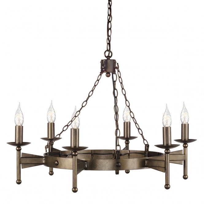  CROMWELL 6 Light Medieval Chandelier in Wrought Iron with Old Bronze Finish
