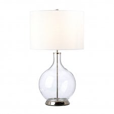 Elstead Lighting ORB Table Lamp (Complete with White Shade) Glass, Steel, Faux Linen