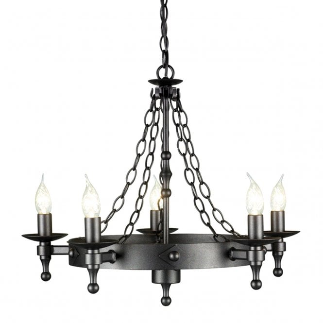  WARWICK 5 light Medieval wrought iron chandelier