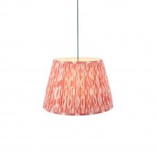 brass and blue suspension with pink ikat pattern shade