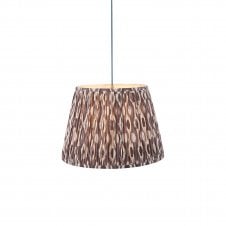 brass and blue suspension with grey ikat pattern shade