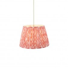 brass and green suspension with pink ikat pattern shade