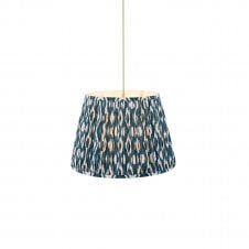 brass and green suspension with blue ikat pattern shade