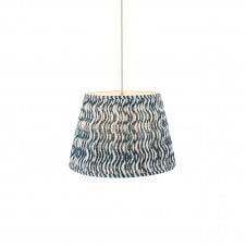 brass & green pendant with blue ripple patterned tapered shade