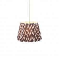 brass and green pendant with grey zigzag pattern shade