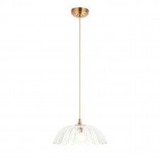 brushed aged brass pendant with scalloped glass shade