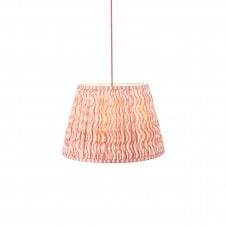 brass, and red pendant with coral pink ripple pattern shade