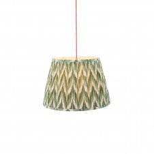 brass and red suspension with green zigzag patterned shade 