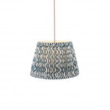 brass & red pendant with blue ripple pattern shade