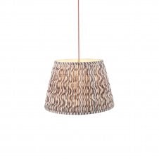 brass and red pendant with grey ripple pattern shade