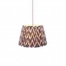 brass and red suspension with grey zigzag patterned shade
