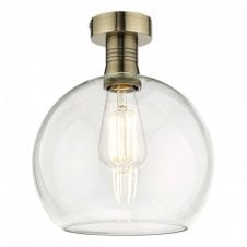 EMERSON Semi Flush Ceiling Light | Antique Brass | Open Globe Clear Glass Shade