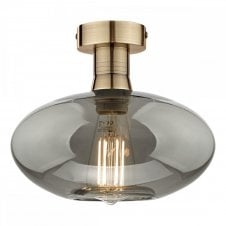 EMERSON Semi Flush Ceiling Light | Antique Brass | Smoked Glass Shade