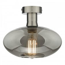 EMERSON Semi Flush Ceiling Light | Antique Chrome | Smoked Glass Shade