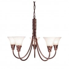 5 Light Ceiling Chandelier Copper Opal Shades