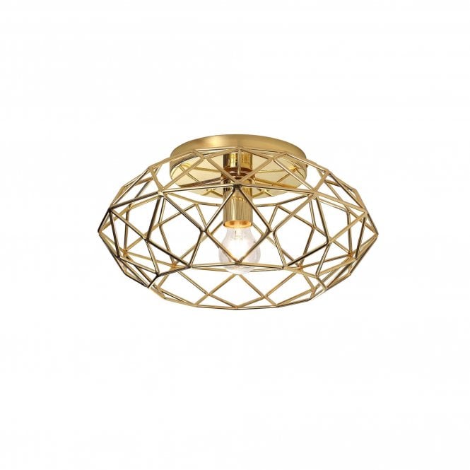 EMMA flush brass geometric cage frame ceiling light in polished brass