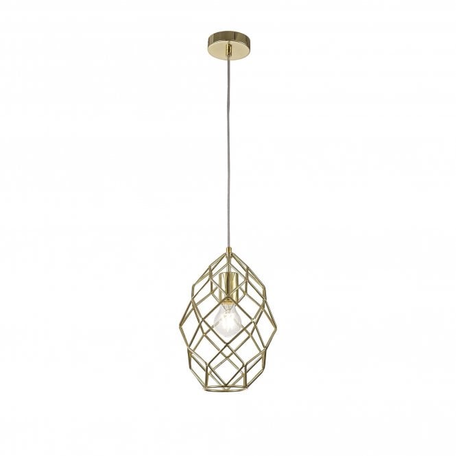 EMMA polished brass angular cage frame ceiling pendant (curved cylinder)