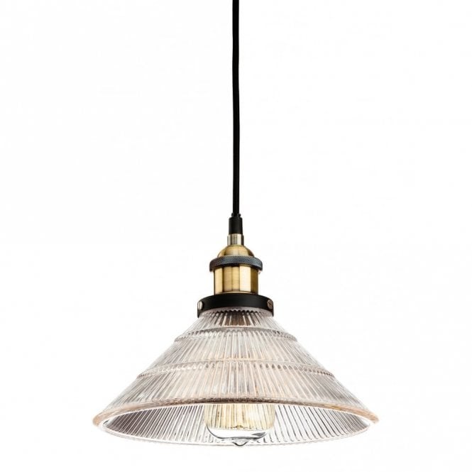 EMPIRE antique brass ceiling pendant with clear fluted glass
