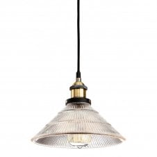 EMPIRE antique brass ceiling pendant with clear fluted glass