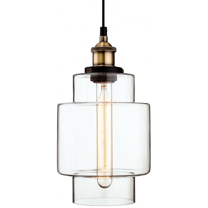 EMPIRE ceiling pendant with antique brass suspension and clear glass shade