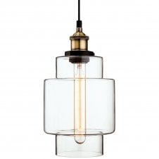 EMPIRE ceiling pendant with antique brass suspension and clear glass shade