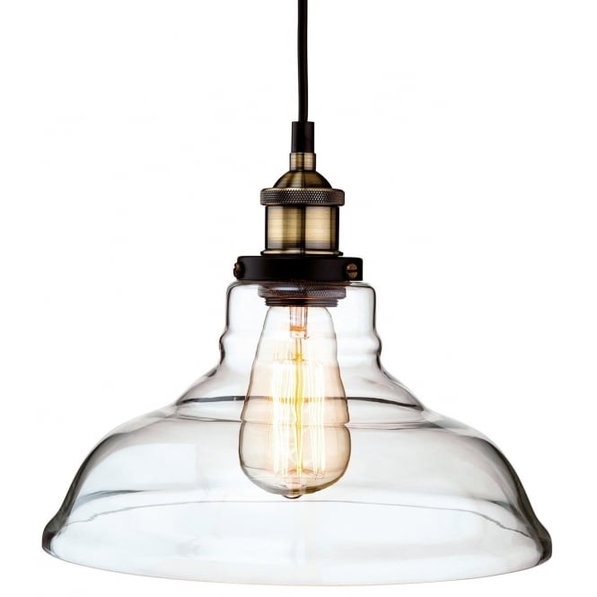 EMPIRE vintage industrial ceiling pendant in antique brass with clear glass shade