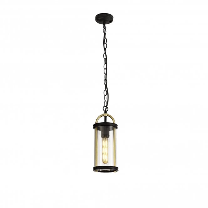 ENDURA Ceiling Pendant IP54 Black with Gold and Clear Glass Shade