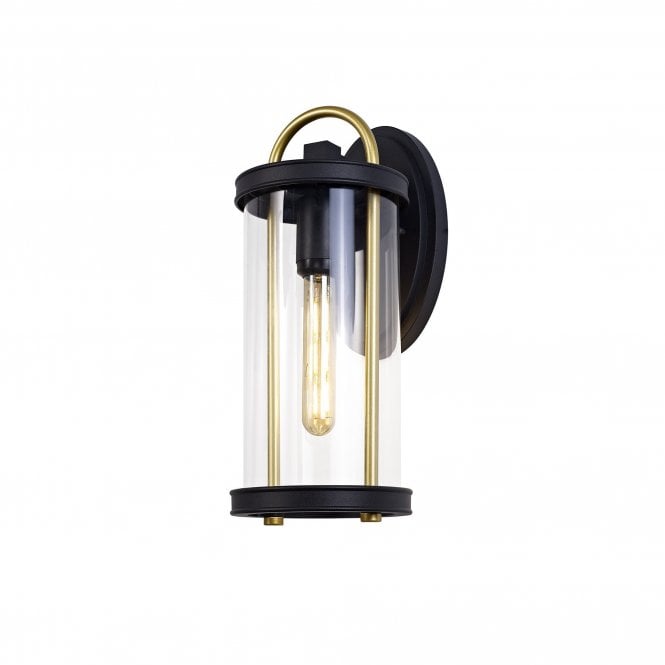 ENDURA Large Outside Wall Lantern, IP54 Black with Gold and Clear Glass Shade