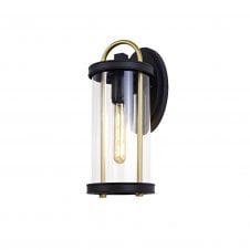 ENDURA Large Outside Wall Lantern, IP54 Black with Gold and Clear Glass Shade