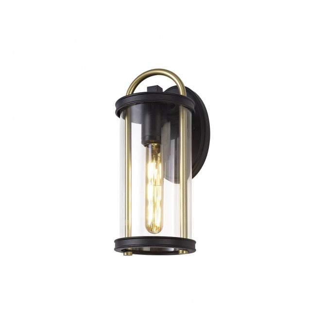 ENDURA Small Outside Wall Lantern, IP54 Black with Gold and Clear Glass Shade