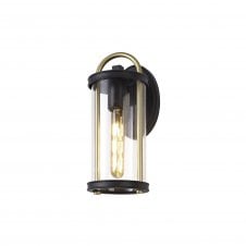 ENDURA Small Outside Wall Lantern, IP54 Black with Gold and Clear Glass Shade