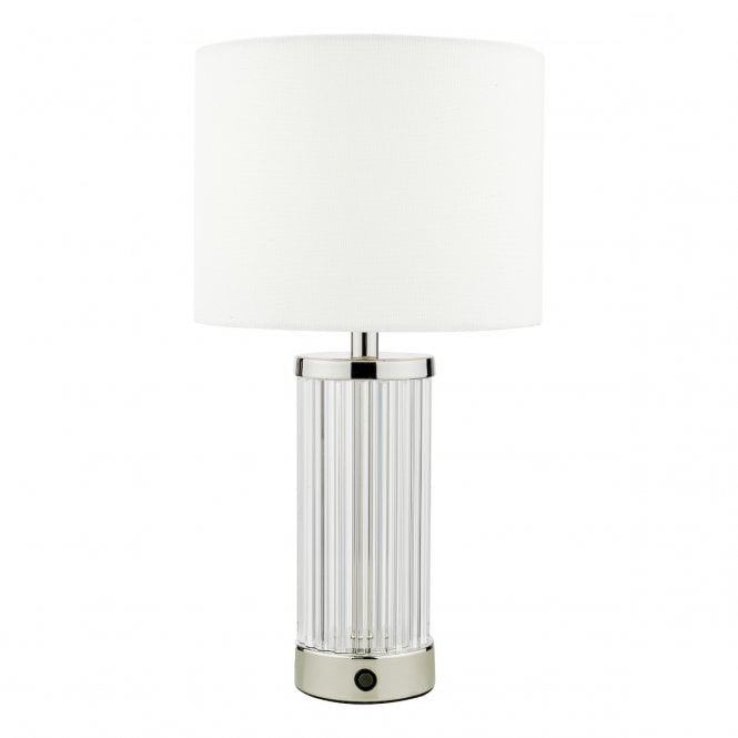 Enrico Rechargeable Table Lamp Polished Nickel and Glass With Shade LED