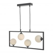 ENSIO 4 light pendant bar in matte black with opal globes