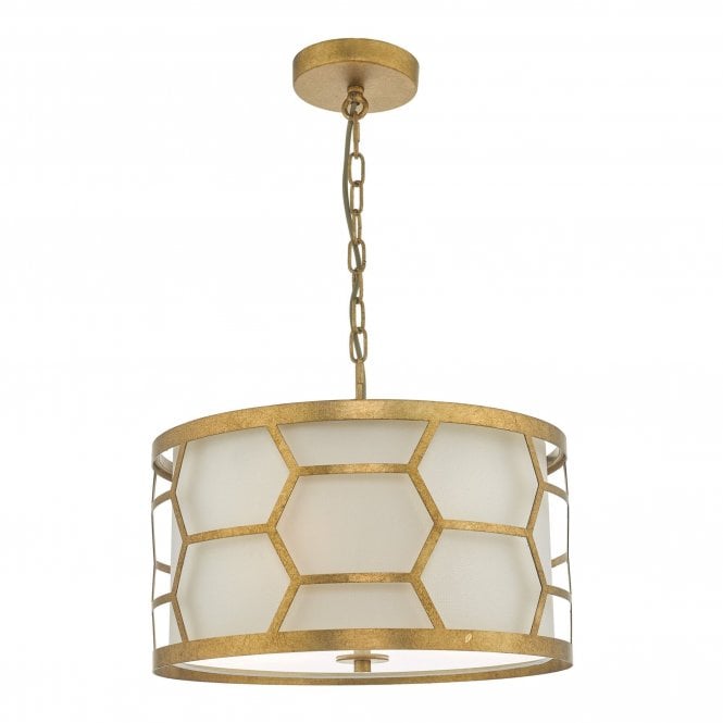 EPSTEIN 3 Light Ceiling Pendant Gold & Ivory Honeycomb