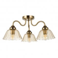 3 light antique bronze and amber glass ceiling light 
