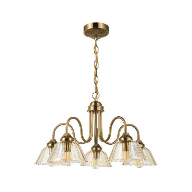 Erika 5 Light Ceiling Pendant Antique Bronze with Amber Glass Shades