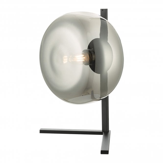 ERLA Corner Table Lamp Smoked Glass Shade with Matte Black Stand