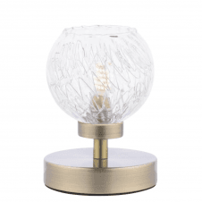 ESBEN Touch Table Lamp in Antique Brass with Clear Glass and Wire Detail Shade