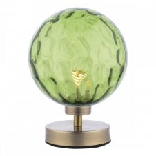 ESBEN Touch Table Lamp in Antique Brass with Green Dimple Glass Globe Shade